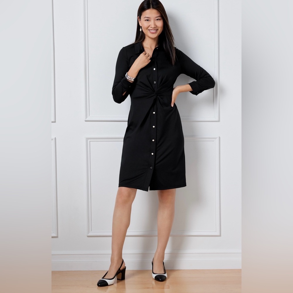 Talbots Black Effortless Jersey Twist Shirtdress Capsule‎ Classic Office